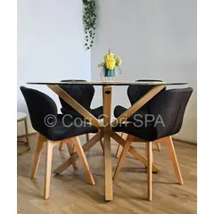 CORI CORI - Comedor Warwick 100cm + 4 Sillas Mariposa Lino Negro.