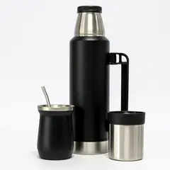 BAZUCA - Termo De Agua Frío/calor 1.3 Litros + Mate 236ml Con Bombilla Negro