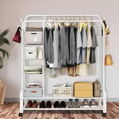 GENERICO - PERCHERO BLANCO ZAPATERA DOBLE BARRA 110X162X50 CM WYM 48KG FIERRO