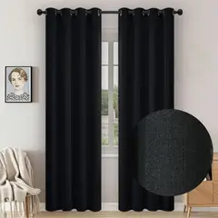 GENERICO - Cortina Blackout Lino Engomada 140x240cm 2 Paños Negro