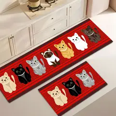 GENERICO - ALFOMBRA DE COCINA ROJO GATITOS ANTIDESLIZANTE TF