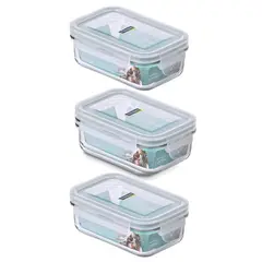 GLASSLOCK - Pack 3 Contenedores Vidrio Hermético Rectangular De 1000 Ml