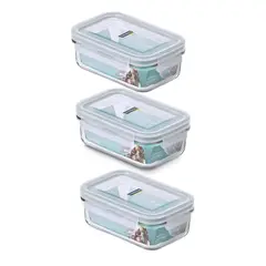 GLASSLOCK - Pack de 3 Contenedores Vidrio Hermético Rectangular 400 Ml