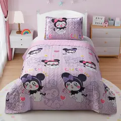 GENERICO - CUBRECAMA DE NIÑA KUROMI CUTE LILA QUILT DE VERANO 1.5 PLAZA TF