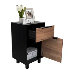 TUHOME - Velador Kaia 1 Cajón 1 Puerta Wengue Y Miel 70x41x36 Cm