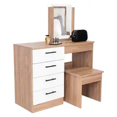 TUHOME - Mueble De Tocador Kaia 4 Cajones Miel Y Blanco Con Silla 126x100x42 Cm