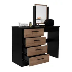 TUHOME - Mueble De Tocador Kaia 4 Cajones Wengue Y Miel Con Silla 126x100x42 Cm