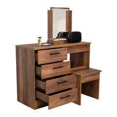 TUHOME - Mueble De Tocador Kaia 4 Cajones Caramelo Y Wengue Con Silla 126x100x42 Cm