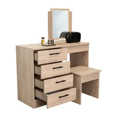TUHOME - Mueble Tocador Con Espejo y 4 Cajones - Café Claro 126.7x100x42.5 cm
