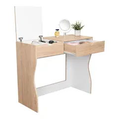 TUHOME - Mueble Tocador 2 Cajones - Café Claro y Blanco 78x90x40 cm
