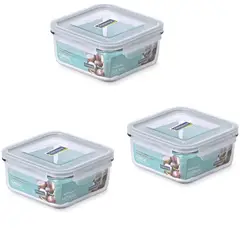 GLASSLOCK - Pack 3 Contenedores Vidrio Hermético Cuadrado 1200 Ml