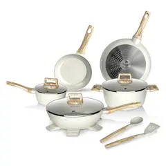 GENERICO - Bateria Cocina 14Pzs Aluminio Antiadherente Flow Beige Wolf