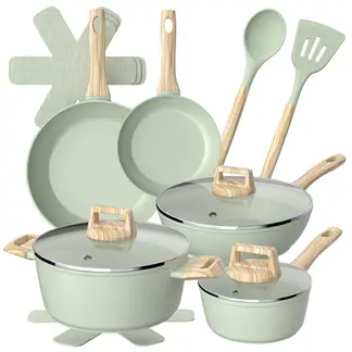 GENERICO - Batería Cocina 14Pzs Aluminio Forjado Antiadherente Flow Verde