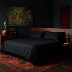 ARMONIA - Juego de sábanas Negro Super King size 144 hebras Liso