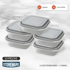 STOREWARE - Contenedores 700ml Set 5 Tupper Herméticos Comida