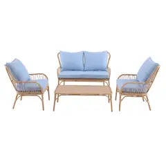 GENERICO - Set Living Ratán Sintético 4 Pzs Azul Claro Exterior
