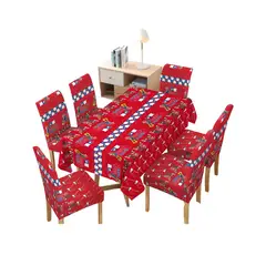 GENERICO - MANTEL FIESTAS PATRIAS DE TELA CON FUNDAS DE SILLAS ELASTICADAS M1