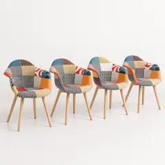 KLIK - Pack de 4 Butacas Sitial Patchwork Acolchado Wood - Naranjo