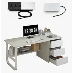 HOMER DESIGN - Escritorio 140cm con Enchufe Tapa Deslizable Integrado