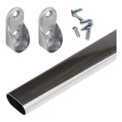 GENERICO - Barra Ovalada Cromada 100 Cm + Soportes + Tornillos Plateado