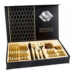 U BUY - Juego de Cubiertos Acero Inoxidable 24 Piezas Color Oro