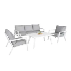 GENERICO - Juego de Terraza 4 Piezas Aluminio Blanco con Cojines Beige
