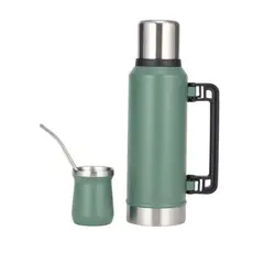 GENERICO - Termo Agua Frío/calor 1.3 L +mate 260 Ml Con Bombilla Verde