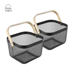 HOME LOGICS - Set 2 Canastos Organizador Frutero Mango Bambú