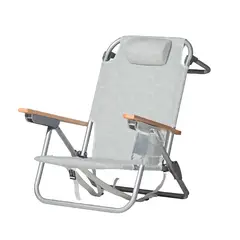 MIGLU - Silla De Playa Aluminio Madera Y Tela Resistente Gris
