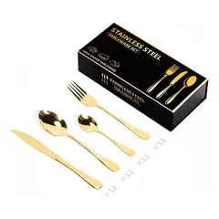 U BUY - Set Cuchillería 48 Piezas Cubiertos Acero Inoxidable Dorado