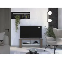 TUHOME - Rack TV 50" Con 2 Repisas - Café Claro y Blanco 42.1x120.3x31.1 cm