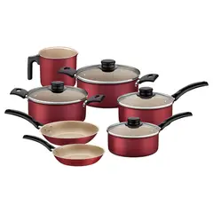 TRAMONTINA - Batería De Cocina Juego Ollas Turim 7 Piezas Rojo