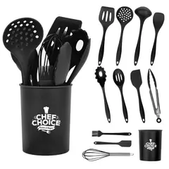 VIDITA - Set 12pcs Utensilios De Cocina De Silicona Antiadherentes Color Negro