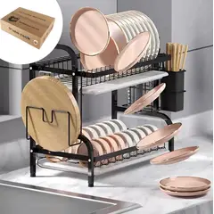 VIDITA - Secador Escurridor De Platos Loza Vajilla 2 Niveles Cocina Color Negro