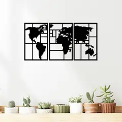 ELAB PROPIA - Set 3 Cuadros Mapamundi 40x75cm en Total - Madera Fun Republic
