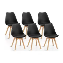 HABITA2 CHILE - Pack 6 sillas de comedor cuero sintético negro acolchada Tulip