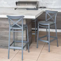 DECO EXTERIOR - 4 Taburetes de exterior Cross Bar 65 - Gris