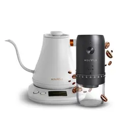 MOUVAIR - Hervidor Inteligente Swan Blanco + Molinillo de Café Eléctrico