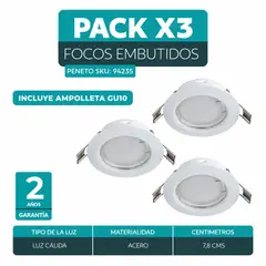 EGLO - Foco Embutido Peneto Set X3 Luz Cálida Gu10 Incluida
