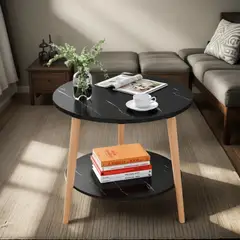 GENERICO - Mesa Centro Redonda 2 Niveles 60cm Auxiliar Negro