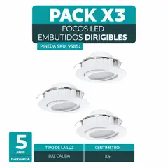 EGLO - Foco embutido PINEDA Blanco DM84 LED Giratorio Set 3X6W Cod95851