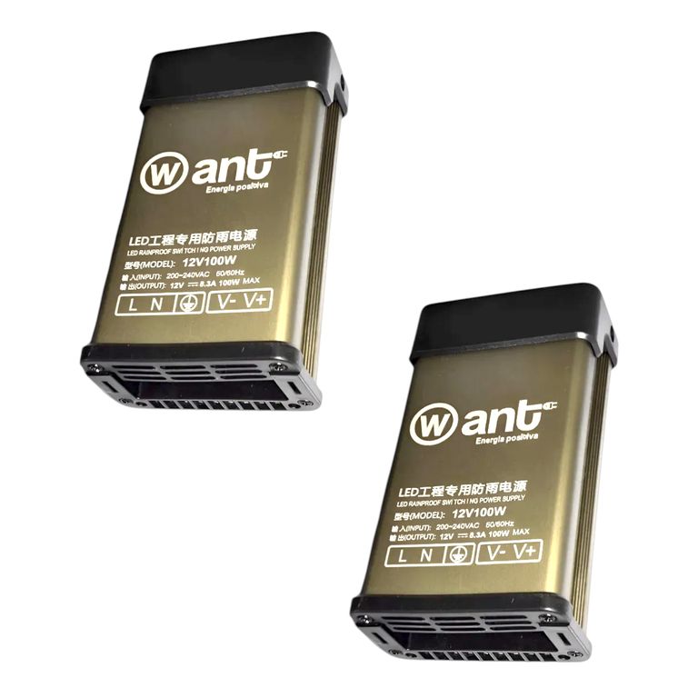2 Fuentes de Poder 12V 8,3A 100W IP44 para Lluvia