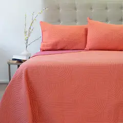 DORAL - Cubrecama Quilt King Reversible Bi Color NaranjaRosa