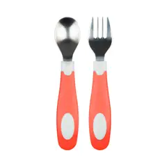 DR BROWN'S - Set Tenedor Y Cuchara Dr Brown´s 12m+ Agarre Suave Coral