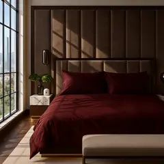 ARMONIA - Juego de Sábanas Signature 800 hilos Rojo Burdeo 2 Plazas