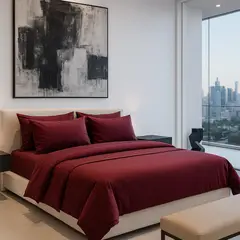 ARMONIA - Juego de Sábanas Signature 800 hilos Rojo Burdeo Queen