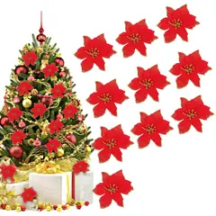 KUANGYE - Pack 10 Flores Navideñas Adorno Navidad Árbol Con Clip 13cm