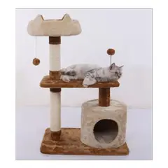 LISM - Rascador Torre 78cm Gatos Casa Cama Terciopelo + Juguete Color BeigeMarron