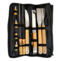 GENERICO - Set Parrillero 10 Herramientas Con Bolso Kit Asado
