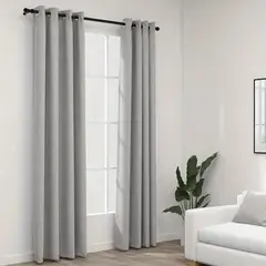 GENERICO - Cortina Look Lino Tejido de Mimbre x2 140x230 - Gris